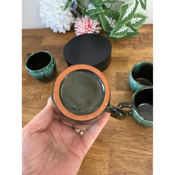 Blue Mountain Pottery Coffee Set Vintage Canadian Pottery Green Drip Glaze - Picture 12 of 12